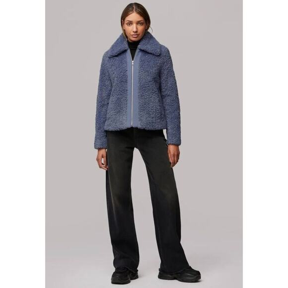 EUC Soia & Kyo Daniela Faux Shearling Teddy Jacket Slate Blue Sz Medium Zip Coat - Picture 11 of 16